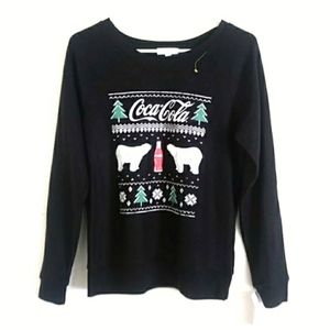 Coca Cola Black White Red Green holiday Polar Bear sweatshirt sz Small